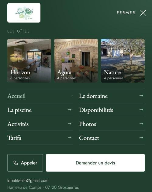 Menu sur téléphone